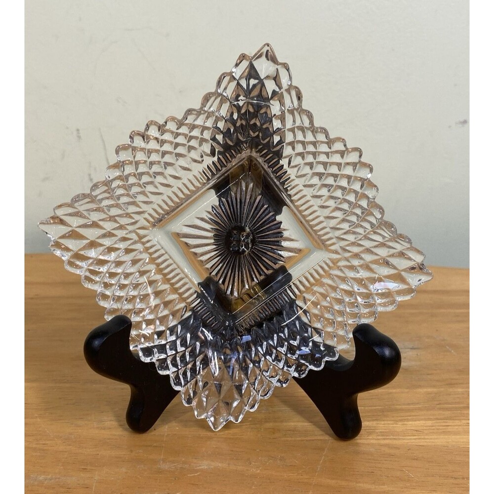 Vintage 1940s Indiana Glass Diamond Candy Trinket Dish Ashtray Ruffled Edge